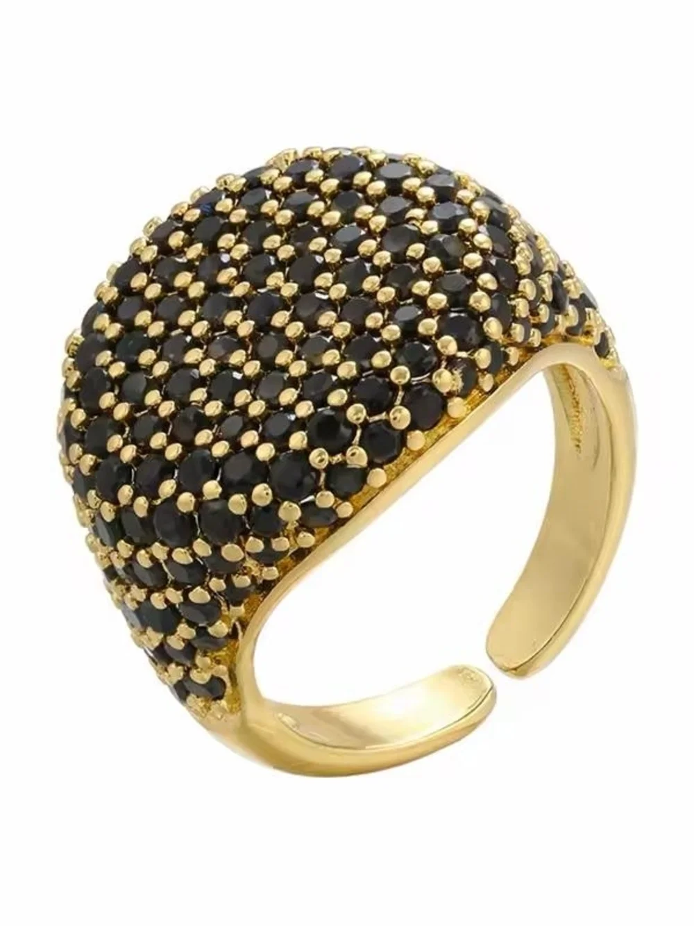 Gold Dome Ring with Black Pavé Accents - Women Jewelry